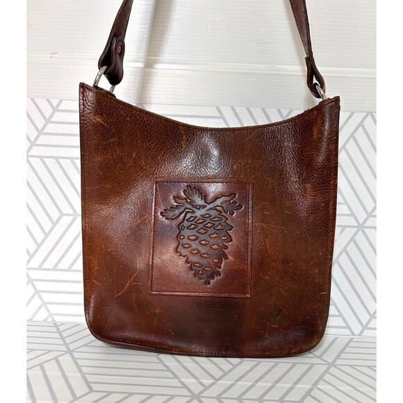 Two Bar West Leather Tooled Embossed Shoulder Bag Handmade Western Vintage - Picture 2 of 16